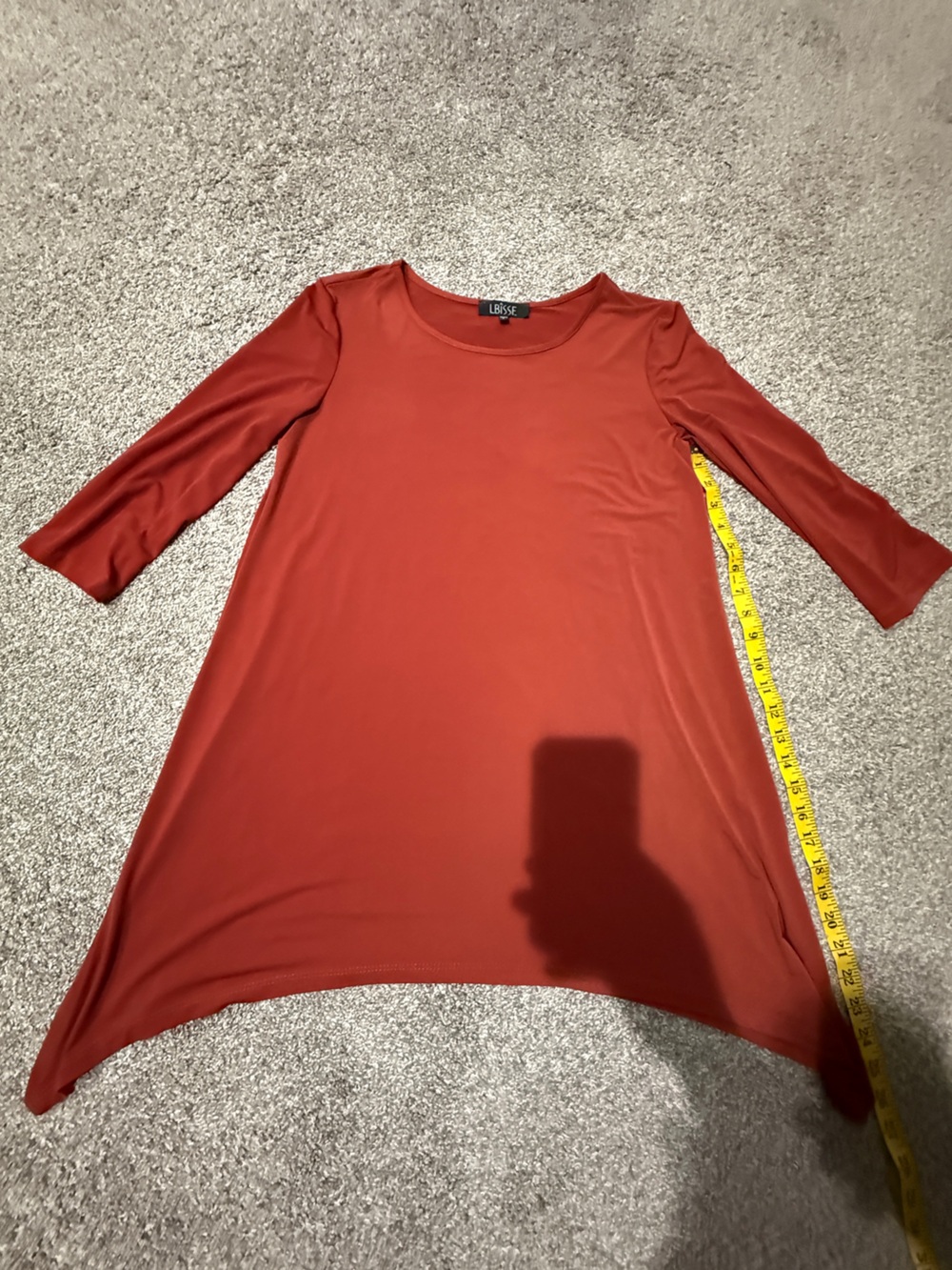 LBISSE Rust Scoop-Neck 3/4 Sleeve A-Line Tunic